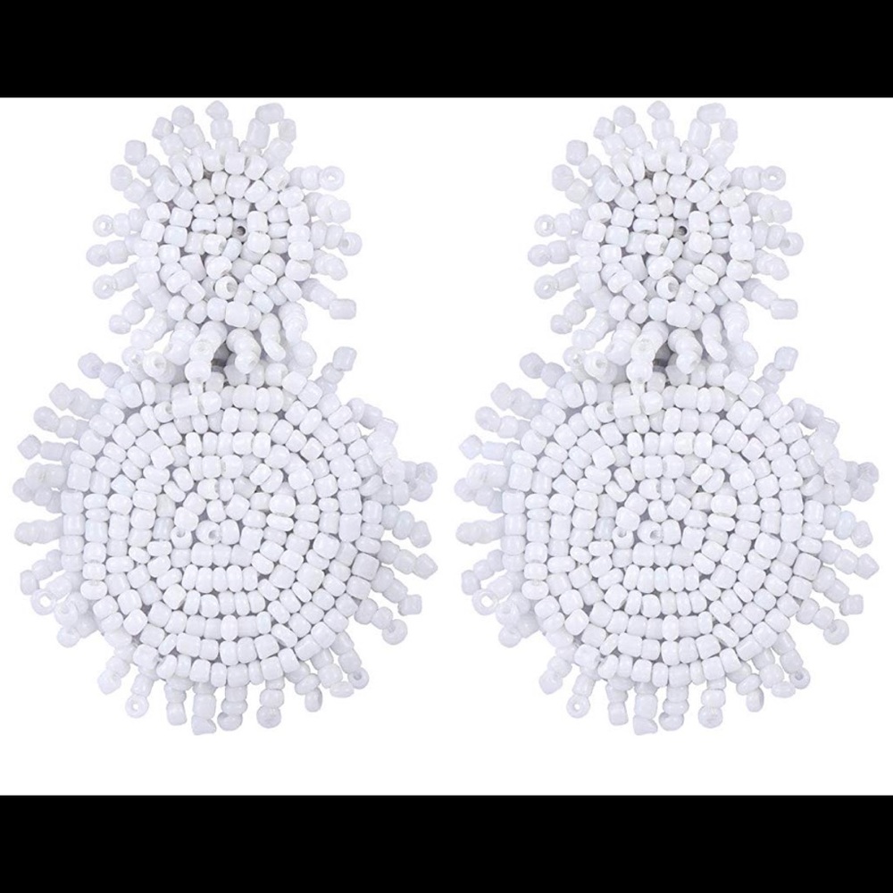 White Bohemian Beaded Earrings